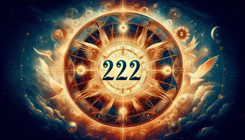 Le nombre 222 entouré d'images lumineuses et angéliques