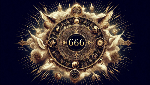 Le nombre 666 entouré d'images lumineuses et angéliques