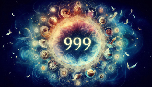 Le nombre 999 entouré d'images lumineuses et angéliques