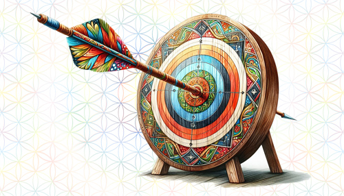 Une flèche plantée au cœur d'une cible.