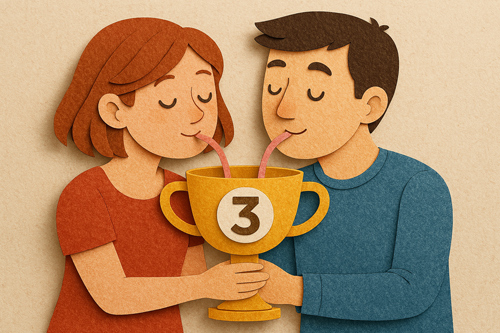 Un couple se partageant une boisson dans une même coupe