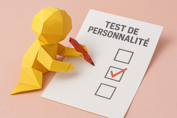 Un bonhomme coche une case sur un test de personnalité