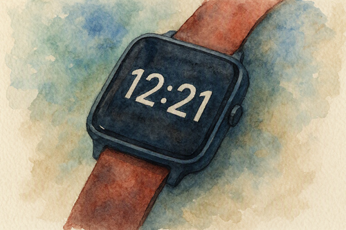 Une montre digitale sur laquelle est affichée 12h21