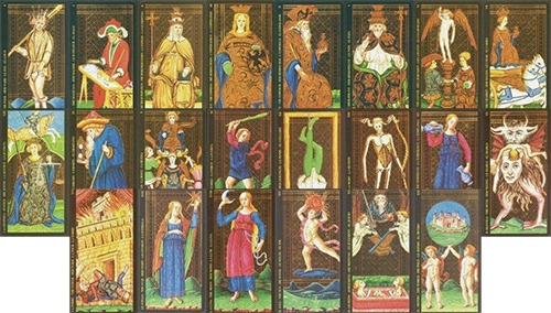 Lames des arcanes majeures du plus vieux tarot du monde.